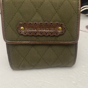 Vera Bradley Olive Quilted BiFold Wallet with leather trim